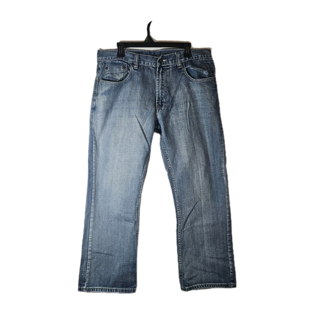 Mens‎ Flypaper Bootcut Blue Med Wash Denim Straight Mid Rise Jeans Men's 36x29
